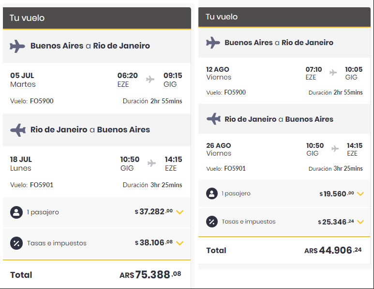 vuelos flyBondi mas baratos Julio y Agosto